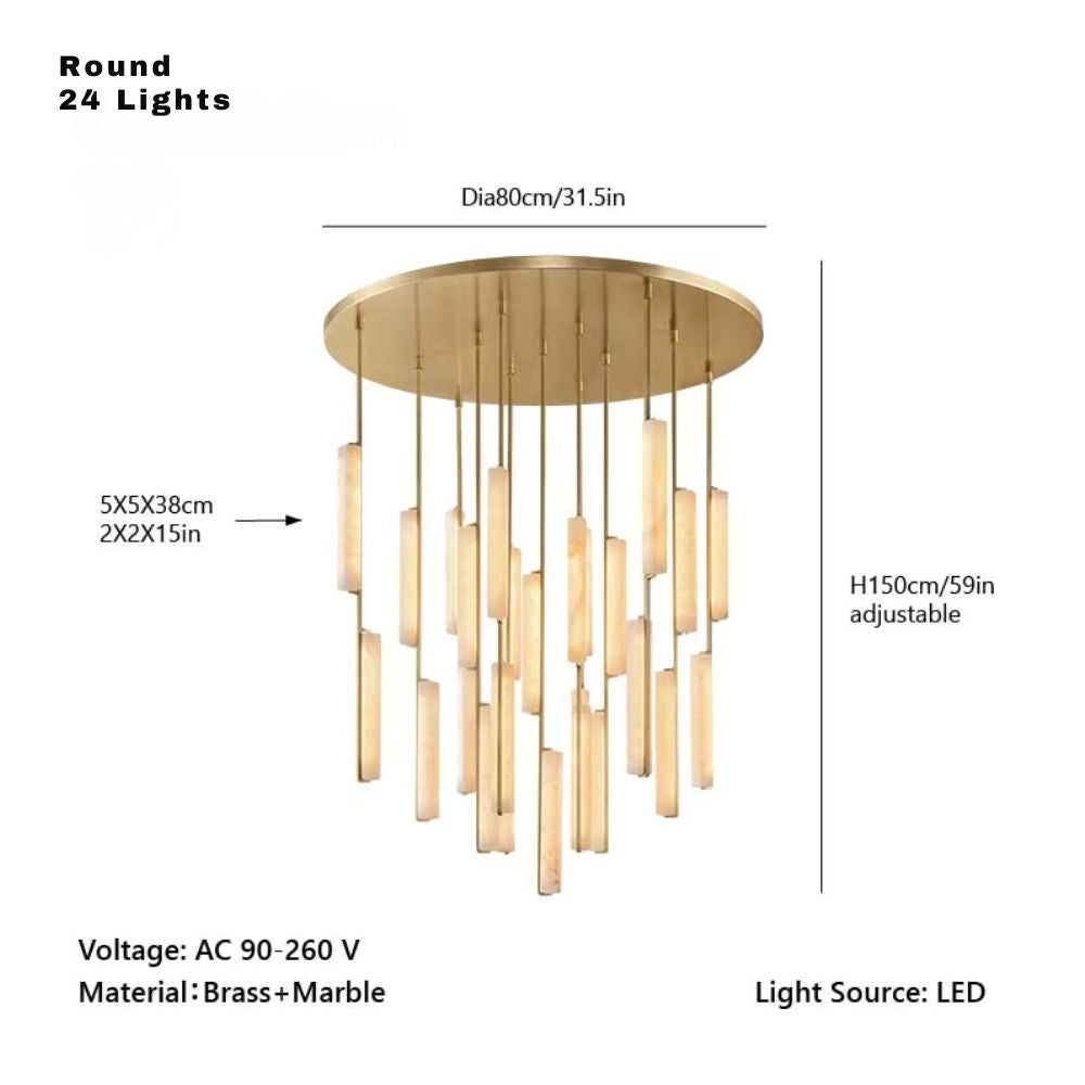 Palix Marble and Brass Chandelier for high ceiling staircase and foyer lighting