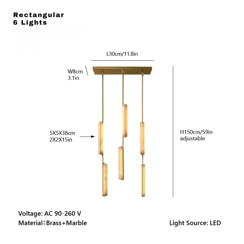 Palix Marble and Brass Chandelier for high ceiling staircase and foyer lighting