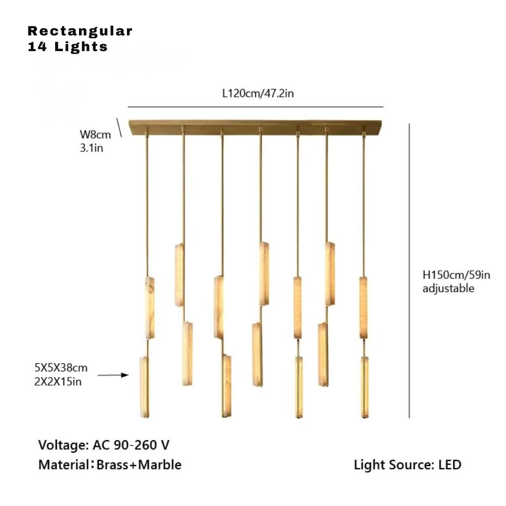 Palix Marble and Brass Chandelier for high ceiling staircase and foyer lighting