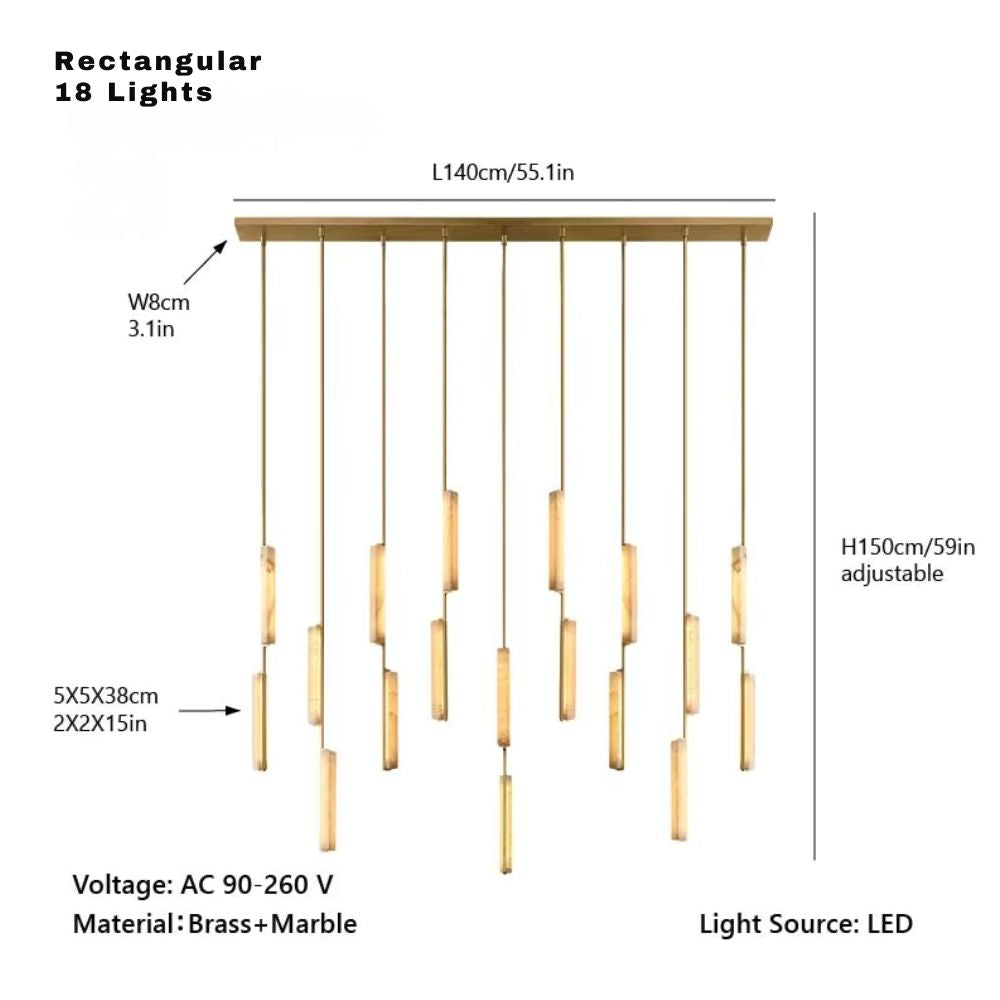Palix Marble and Brass Chandelier for high ceiling staircase and foyer lighting