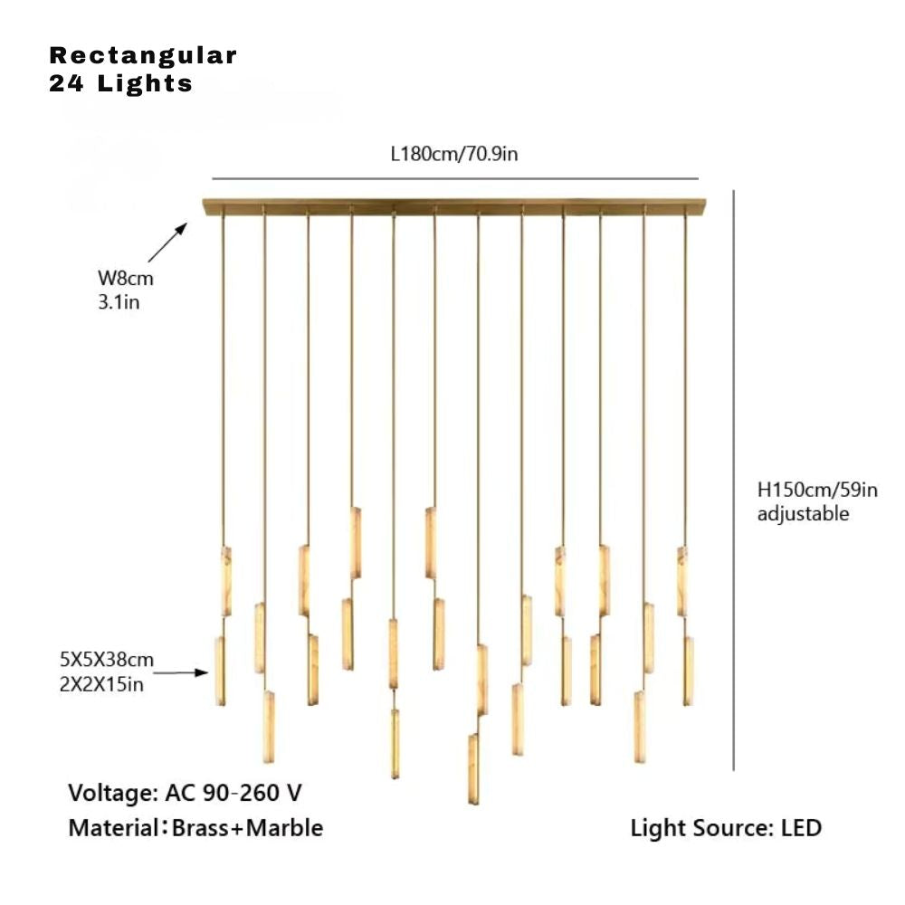 Palix Marble and Brass Chandelier for high ceiling staircase and foyer lighting