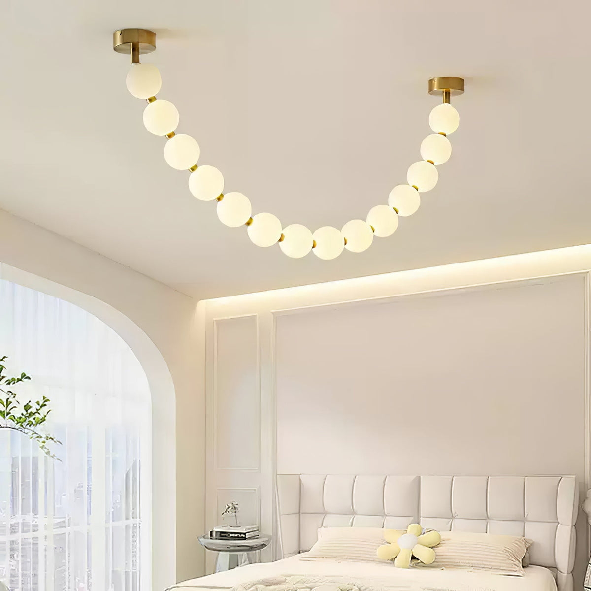 Pearl Globe Chandelier for Staircases with a Glass Cascade Up to 82.7″H chandelier in a tall interior