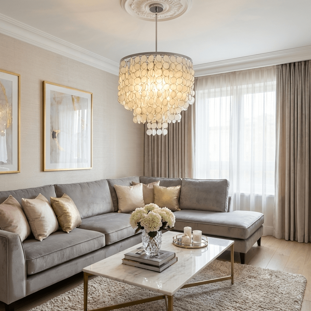 Pearl Shell Chandelier by Bling Lighting Studio