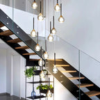 Pely Modern Crystal Stairway Chandelier for high ceiling staircase and foyer lighting