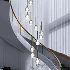 Pely Modern Crystal Stairway Chandelier for high ceiling staircase and foyer lighting