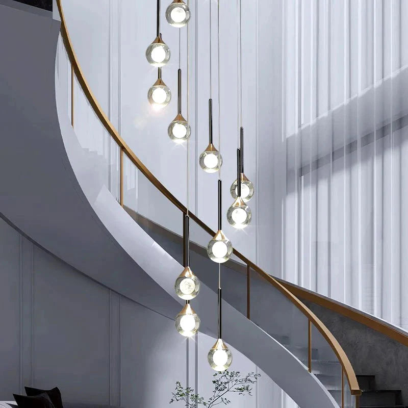 Pely Modern Crystal Stairway Chandelier for high ceiling staircase and foyer lighting