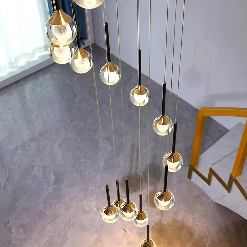 Pely Modern Crystal Stairway Chandelier for high ceiling staircase and foyer lighting
