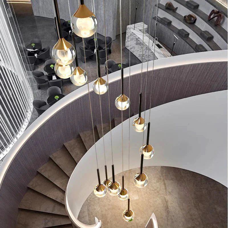 Pely Modern Crystal Stairway Chandelier for high ceiling staircase and foyer lighting