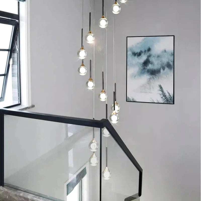 Pely Modern Crystal Stairway Chandelier for high ceiling staircase and foyer lighting