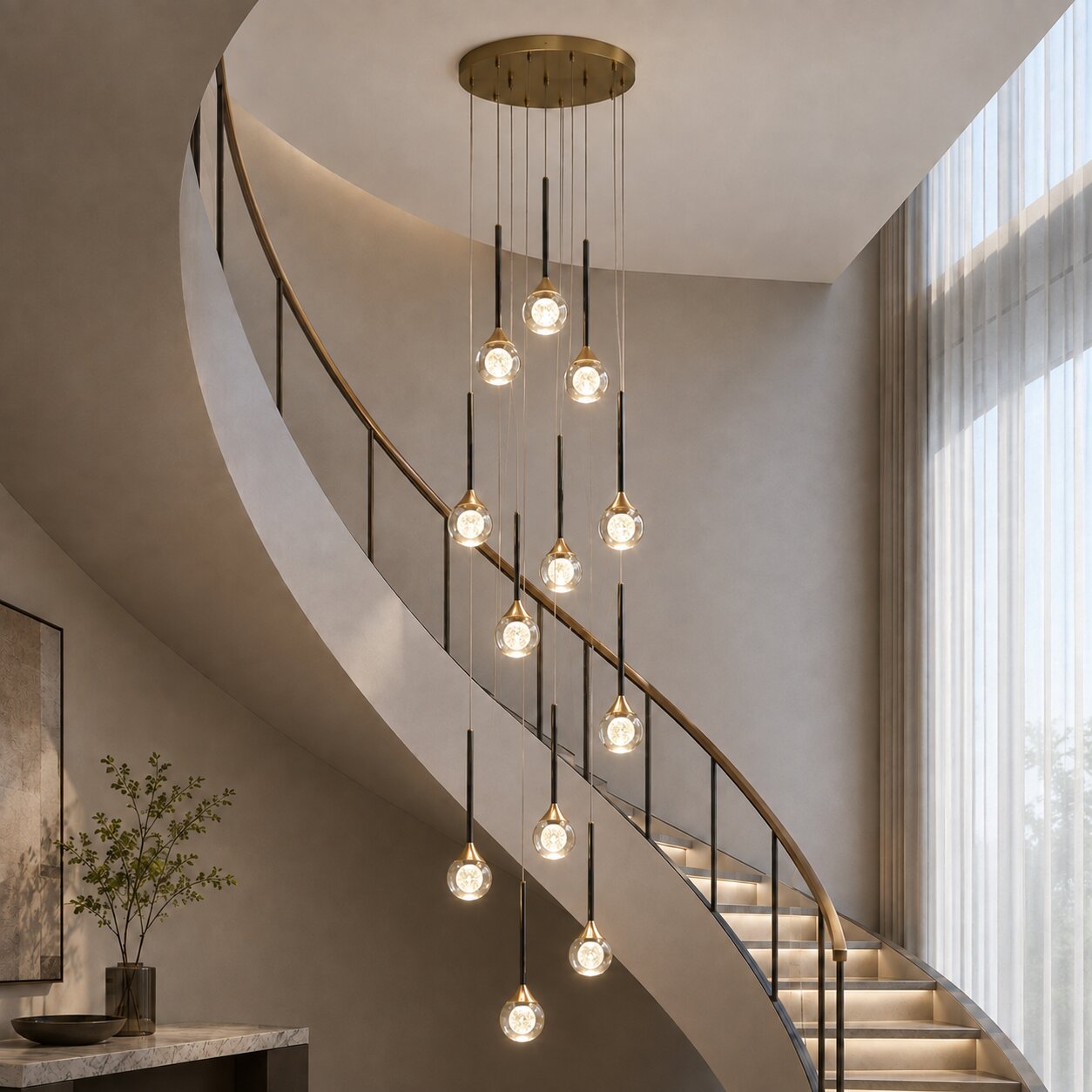 Pely Modern Crystal Stairway Chandelier