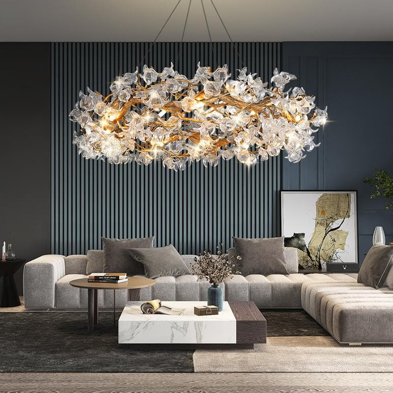 Modern Flower Crystal Round Brass Branch Chandelier chandelier in a tall interior