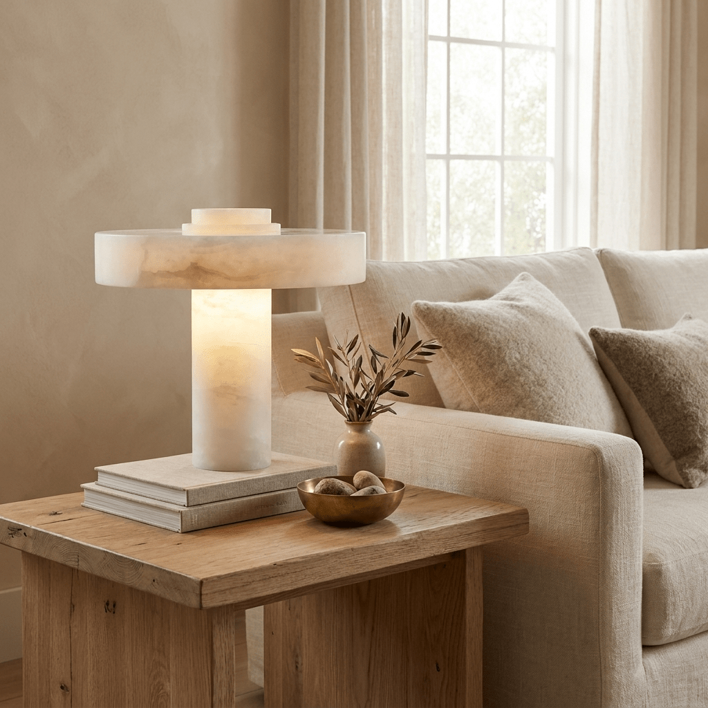 Plinth Alabaster Table Lamp by Bling Lighting Studio