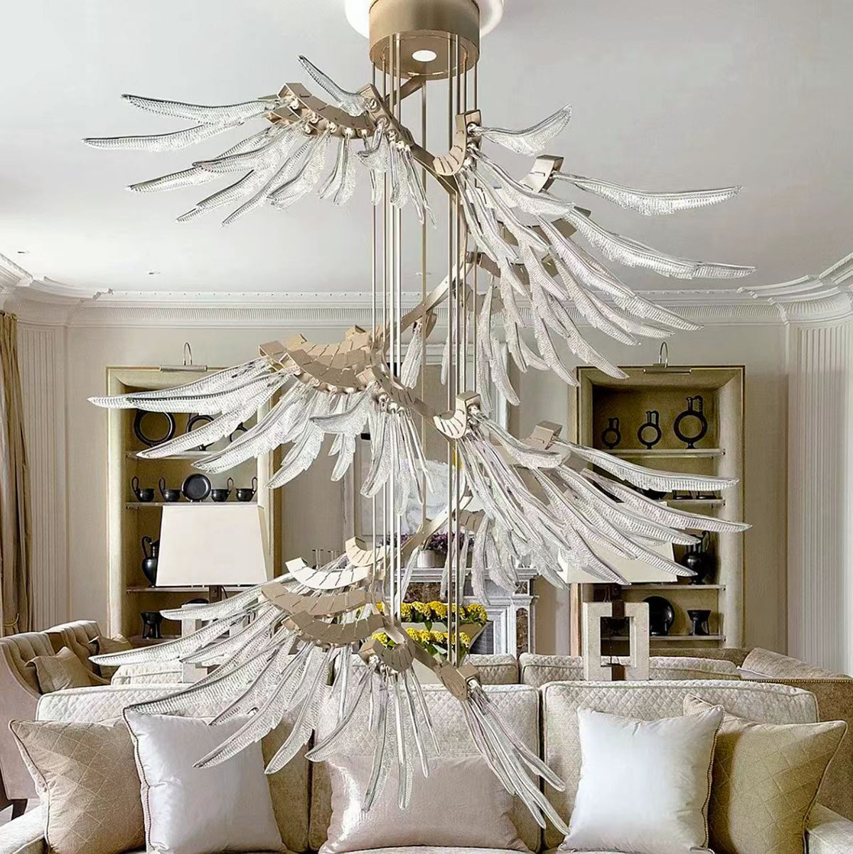 Plumage Ascent Chandelier chandelier in a tall interior