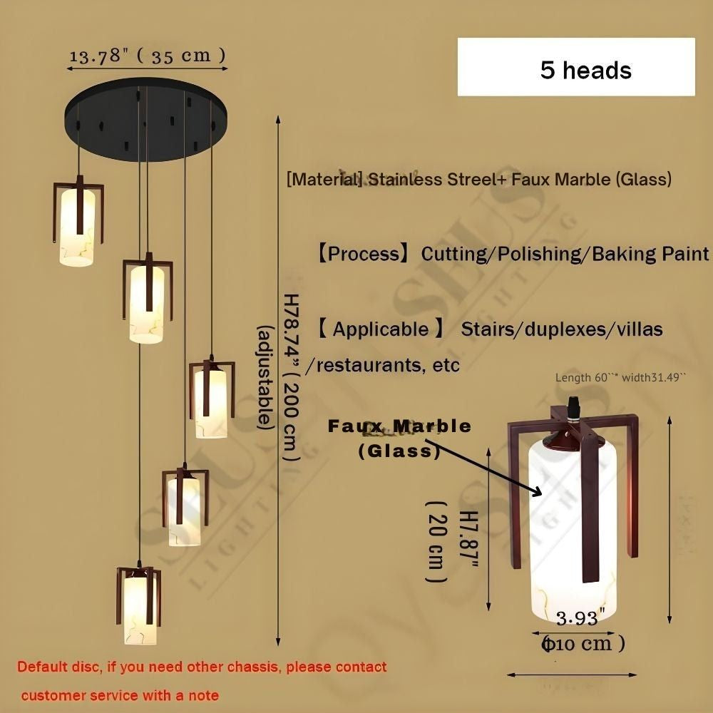 Polin Modern Faux Marble Stair Chandelier for high ceiling staircase and foyer lighting