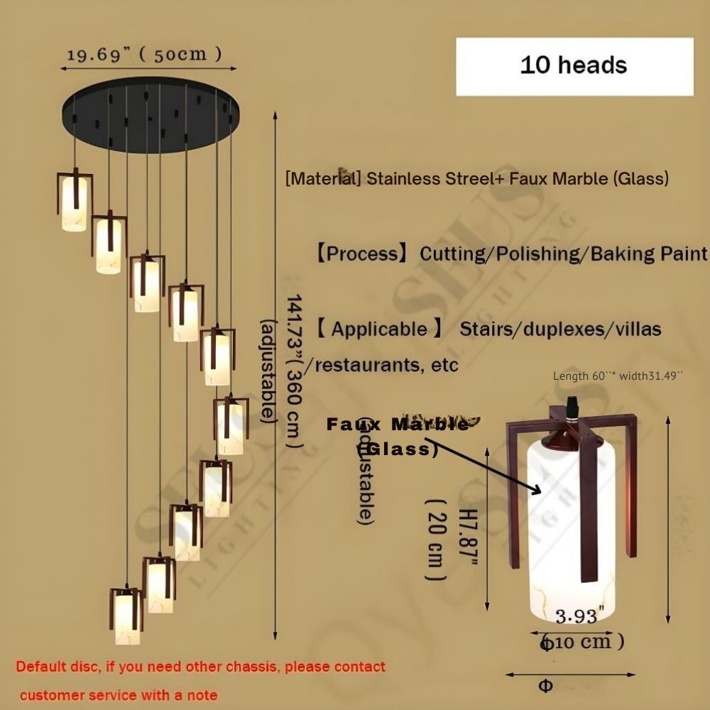 Polin Modern Faux Marble Stair Chandelier for high ceiling staircase and foyer lighting
