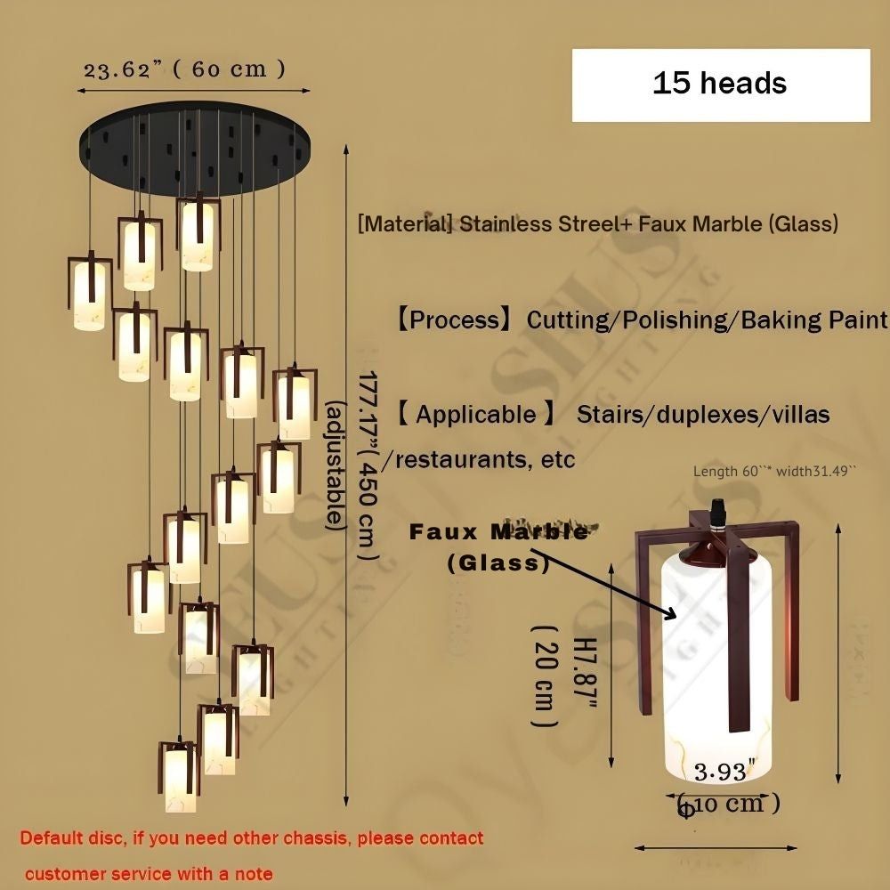 Polin Modern Faux Marble Stair Chandelier for high ceiling staircase and foyer lighting