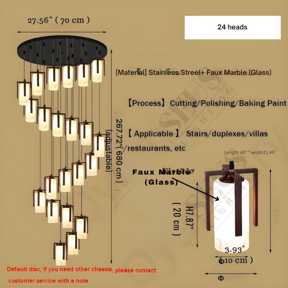 Polin Modern Faux Marble Stair Chandelier for high ceiling staircase and foyer lighting