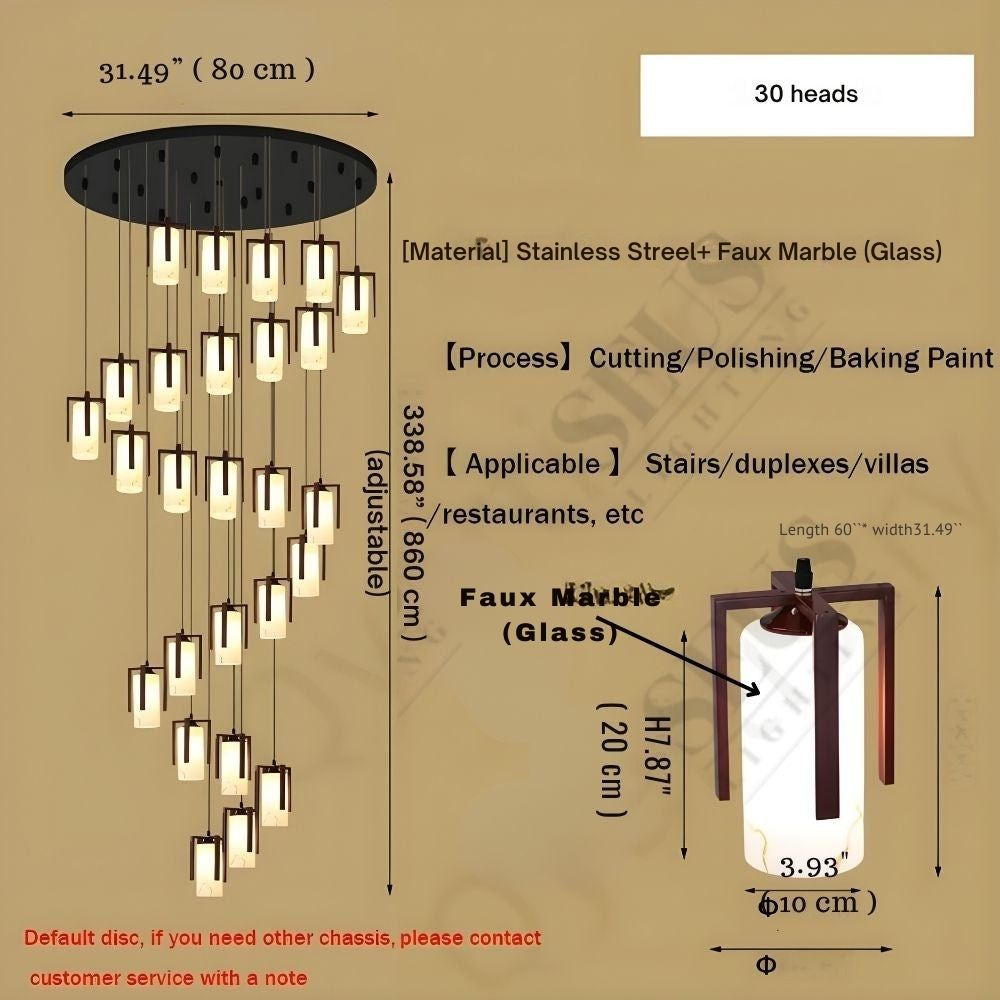 Polin Modern Faux Marble Stair Chandelier for high ceiling staircase and foyer lighting
