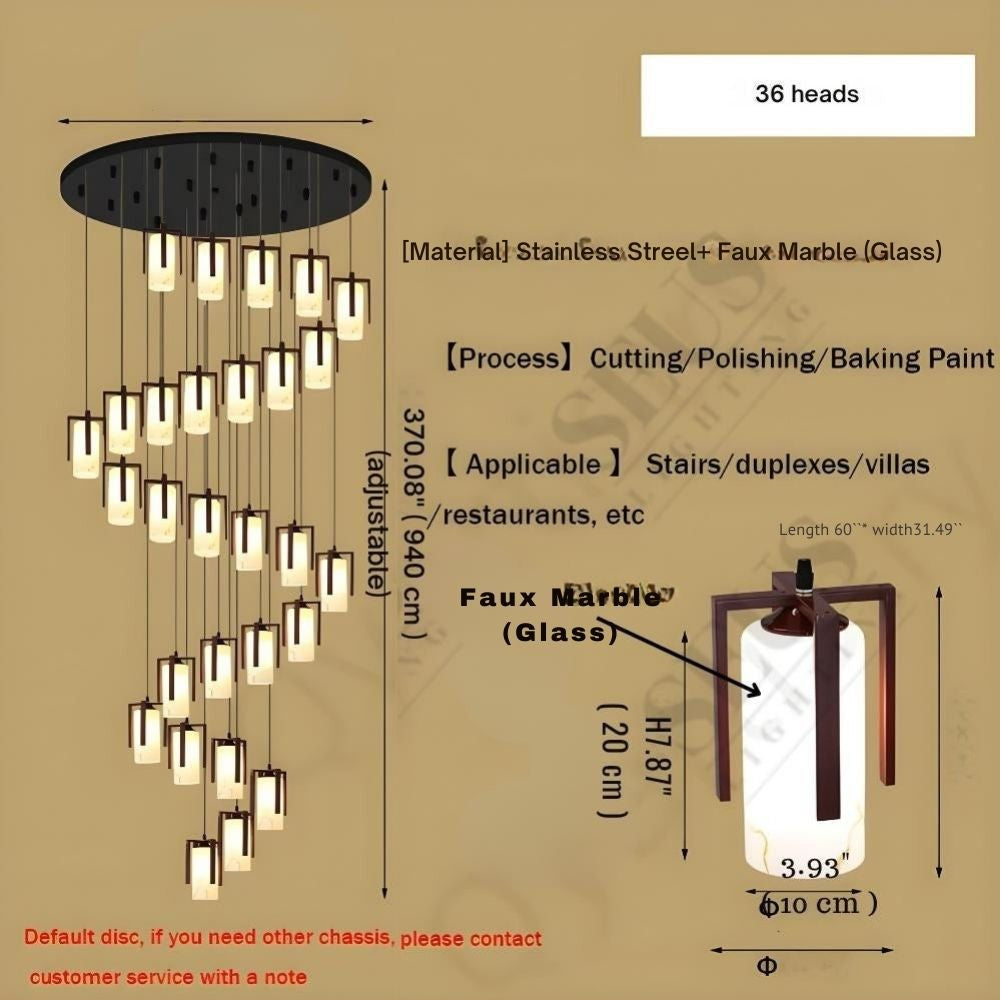 Polin Modern Faux Marble Stair Chandelier for high ceiling staircase and foyer lighting