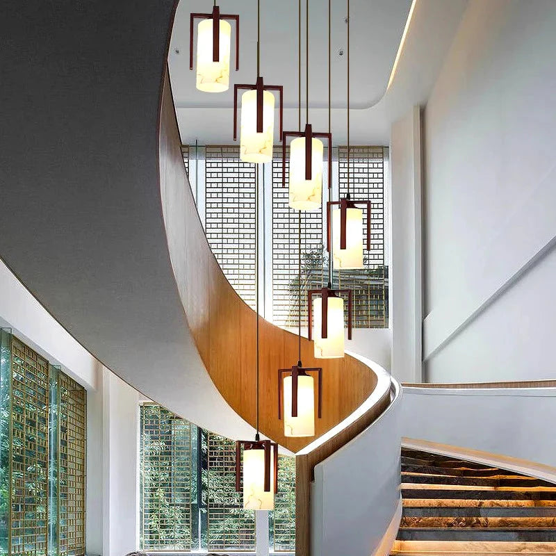 Polin Modern Faux Marble Stair Chandelier for high ceiling staircase and foyer lighting