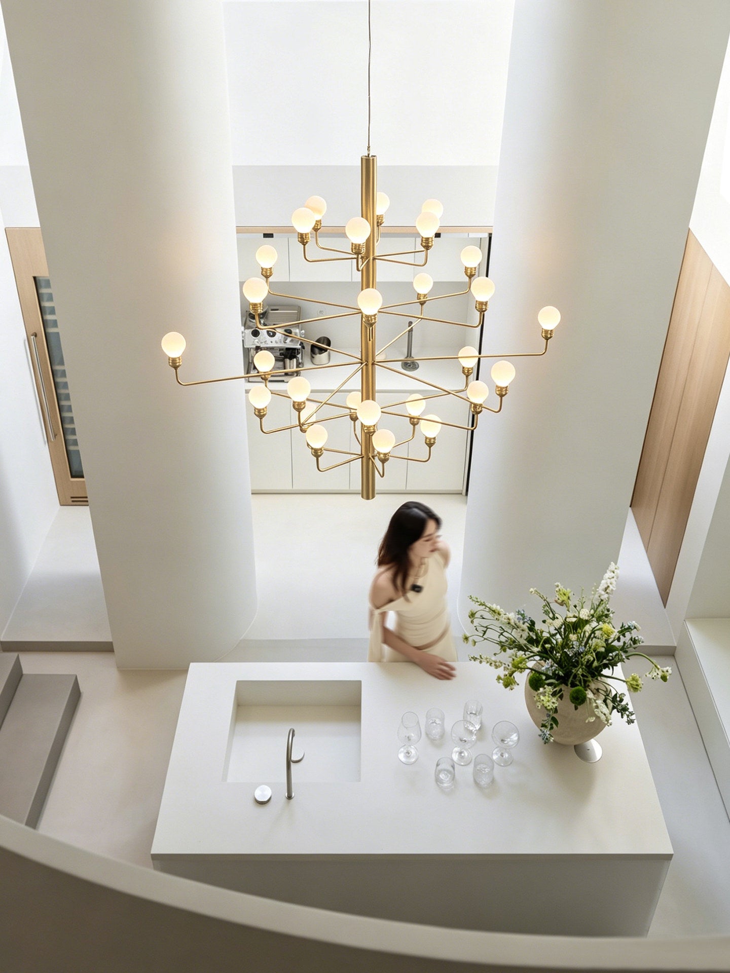 Raggiera Tiered Alabaster Globe Chandelier by Bling Lighting Studio