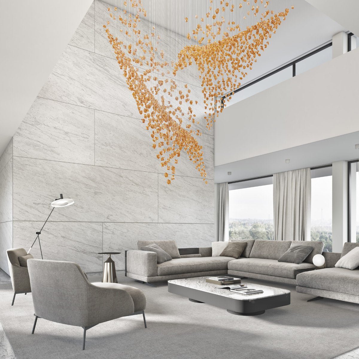Raw Crystal Custom Chandelier chandelier in a tall interior