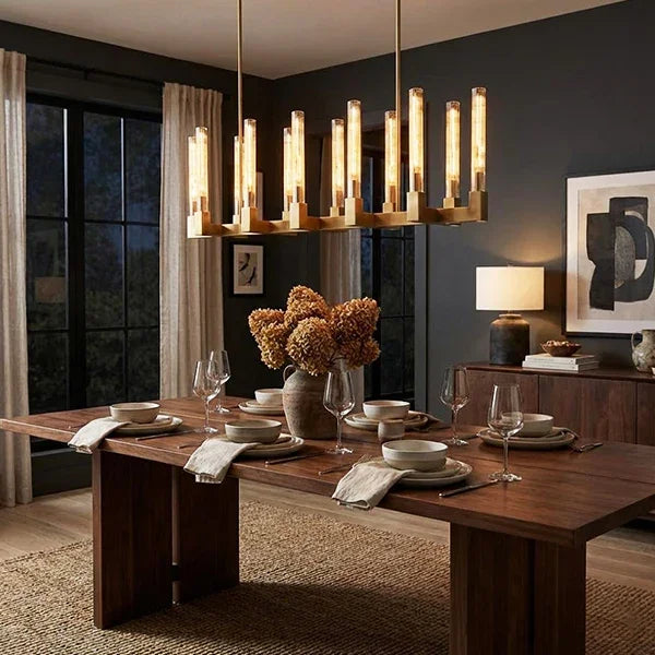 Round Brass Linear Chandelier by Bling Lighting Studio