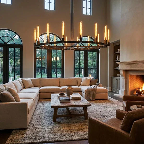 Round Brass Linear Chandelier by Bling Lighting Studio