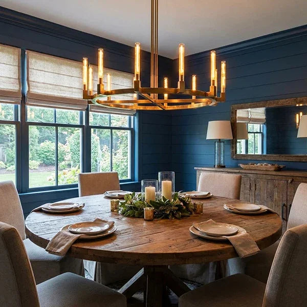 Round Brass Linear Chandelier by Bling Lighting Studio