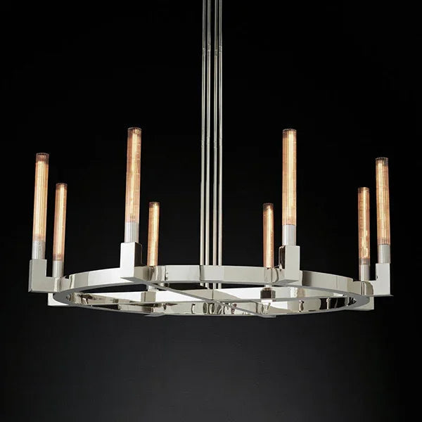 Round Brass Linear Chandelier by Bling Lighting Studio
