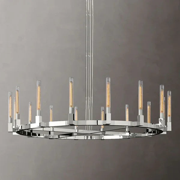 Round Brass Linear Chandelier by Bling Lighting Studio