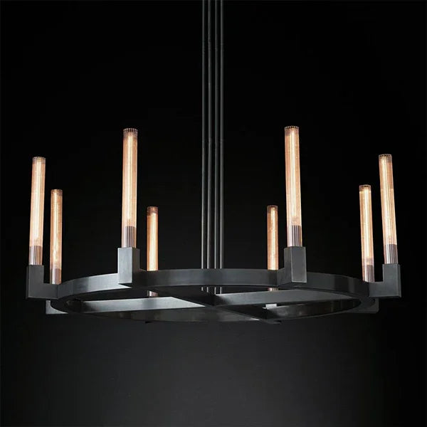 Round Brass Linear Chandelier by Bling Lighting Studio