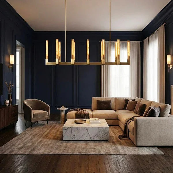 Round Brass Linear Chandelier by Bling Lighting Studio