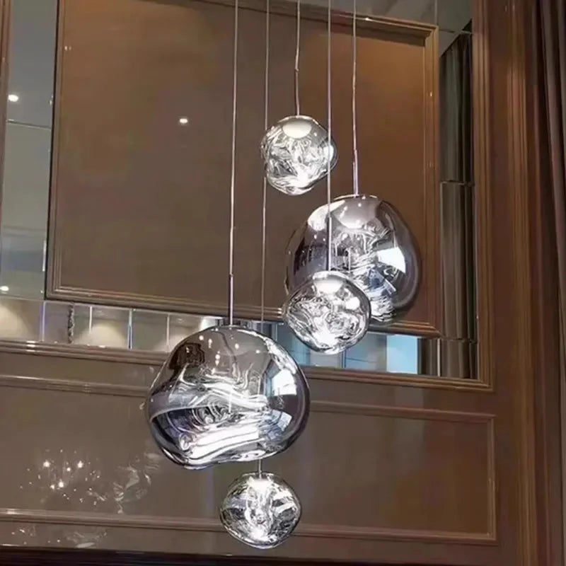 Ruby Contemporary Bubble Pendant Chandelier for high ceiling staircase and foyer lighting