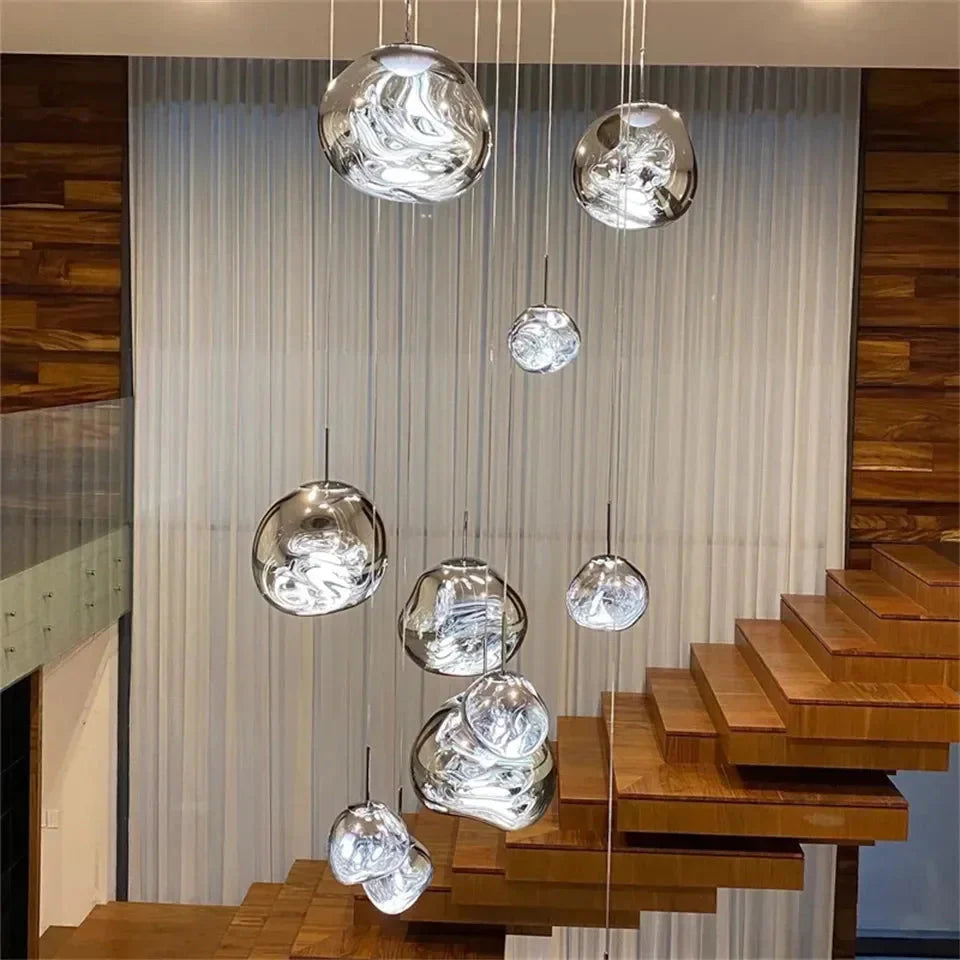 Ruby Contemporary Bubble Pendant Chandelier for high ceiling staircase and foyer lighting
