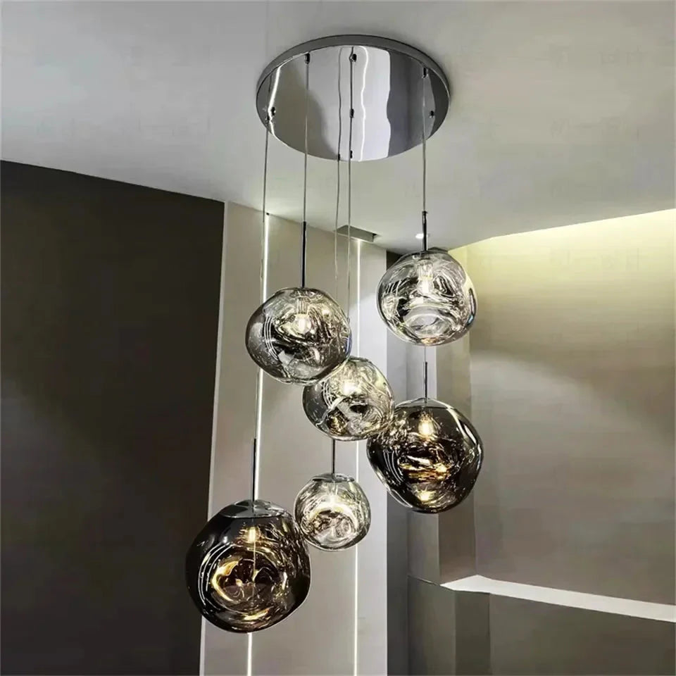 Ruby Contemporary Bubble Pendant Chandelier for high ceiling staircase and foyer lighting