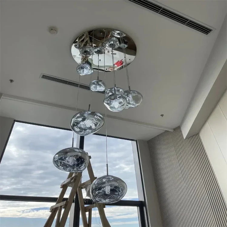 Ruby Contemporary Bubble Pendant Chandelier for high ceiling staircase and foyer lighting
