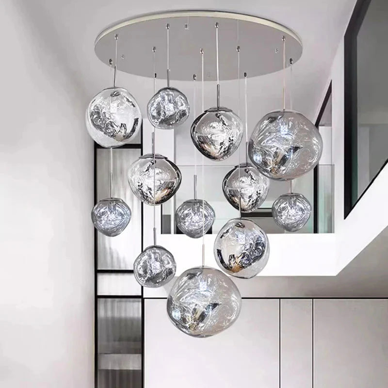 Ruby Contemporary Bubble Pendant Chandelier for high ceiling staircase and foyer lighting