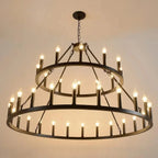 Rustic 48-inch 2 Tier Wagon Wheel Chandelier for high ceiling staircase and foyer lighting
