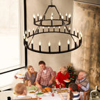Rustic 48-inch 2 Tier Wagon Wheel Chandelier for high ceiling staircase and foyer lighting