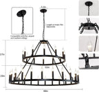 Rustic 48-inch 2 Tier Wagon Wheel Chandelier for high ceiling staircase and foyer lighting