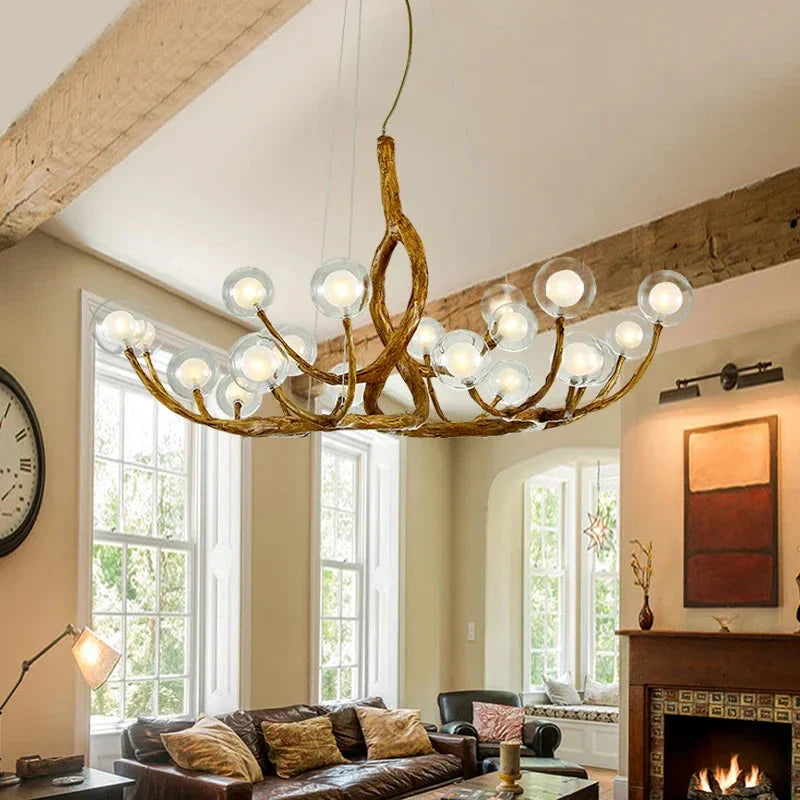 Rustic Branch Globe Branch Chandelier by Bling Lighting Studio