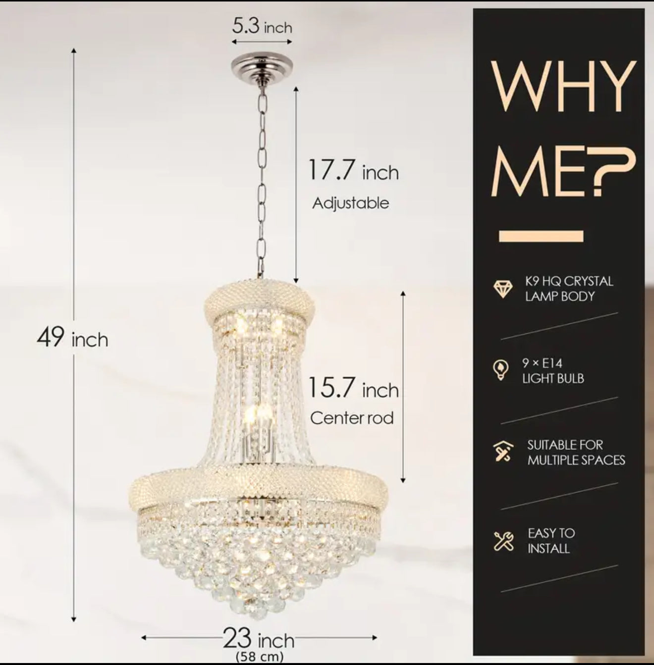 Sansa Chrome Raindrop Crystal Pendant Chandelier - Bling Lighting Studio