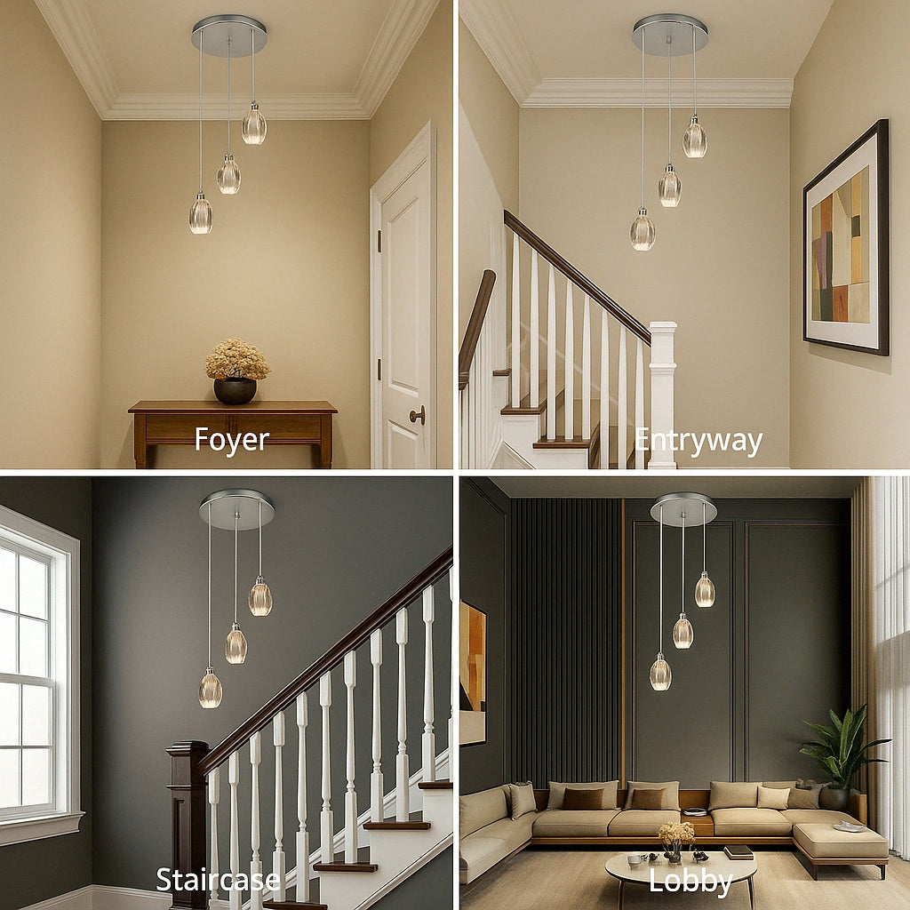 Sensa Crystal Stairwell Lighting for high ceiling staircase and foyer lighting