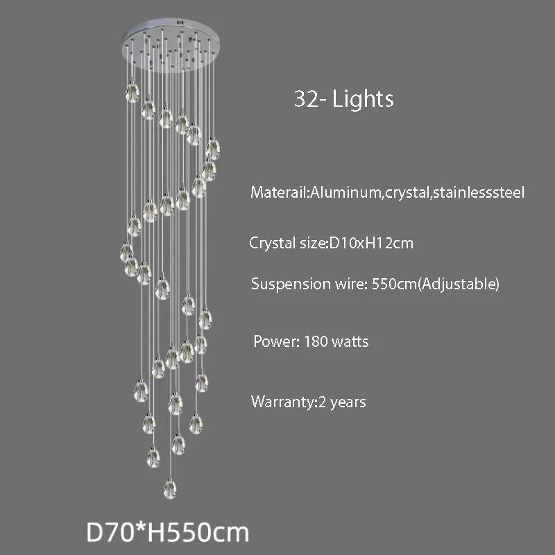Sensa Crystal Stairwell Lighting for high ceiling staircase and foyer lighting