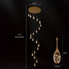 Setya Long Drop Crystal Chandelier for high ceiling staircase and foyer lighting