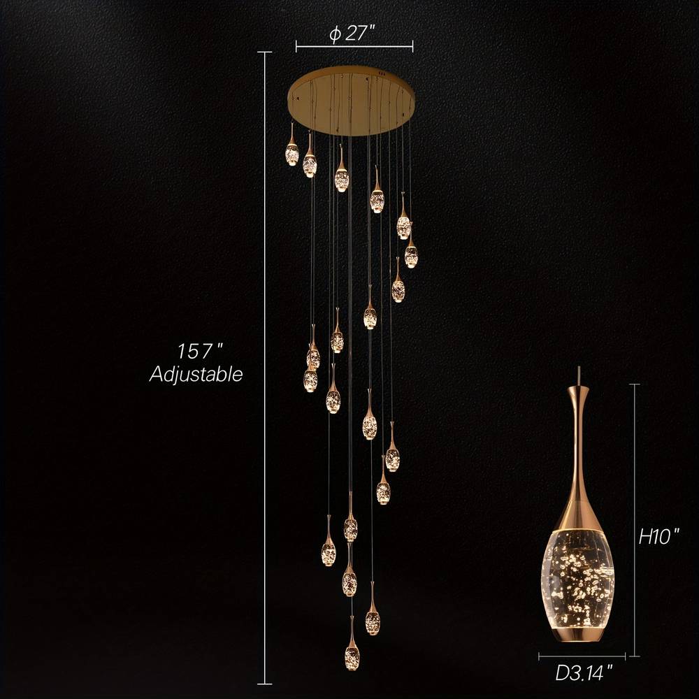 Setya Long Drop Crystal Chandelier for high ceiling staircase and foyer lighting