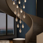 Setya Long Drop Crystal Chandelier for high ceiling staircase and foyer lighting