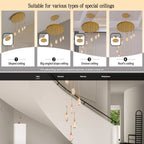 Setya Long Drop Crystal Chandelier for high ceiling staircase and foyer lighting