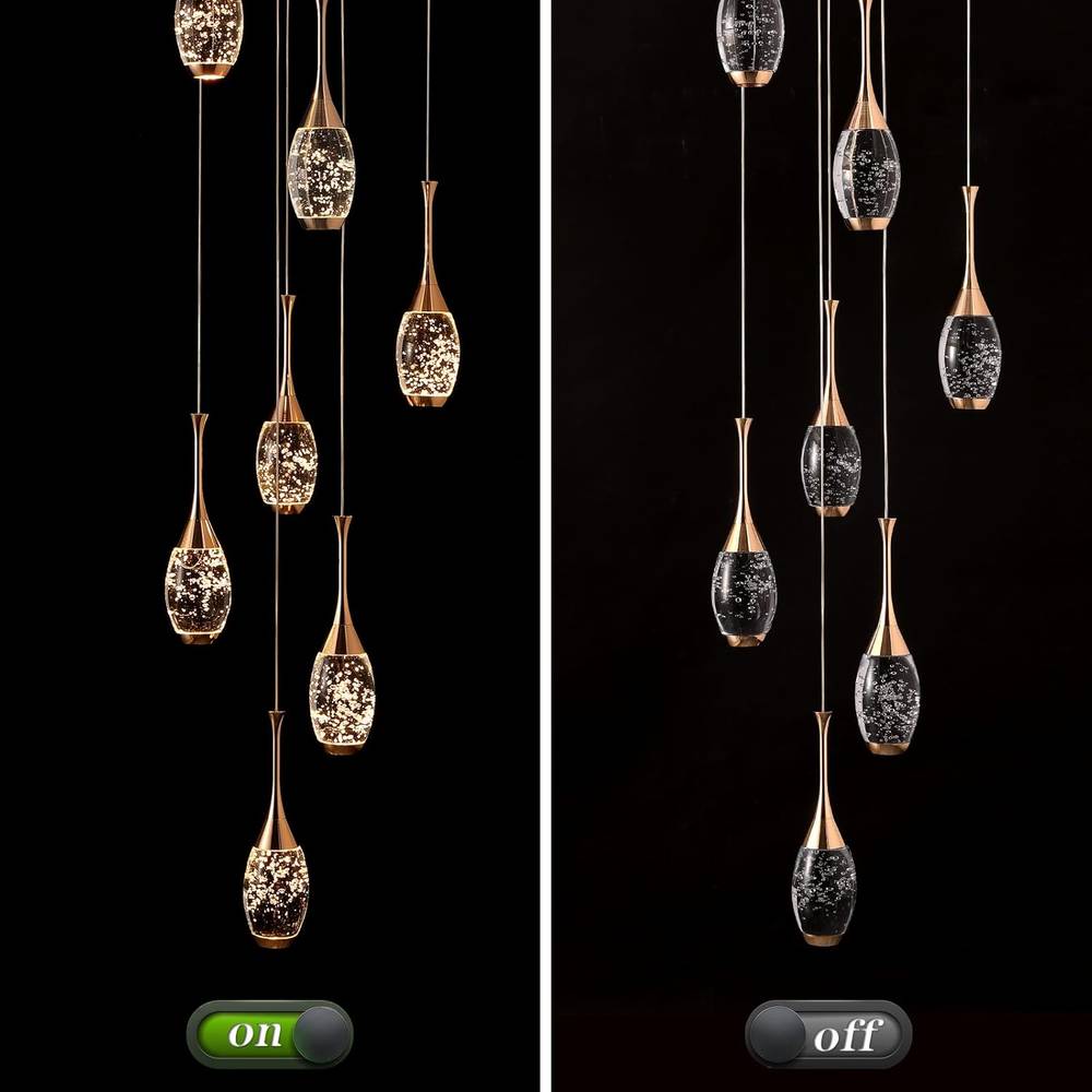 Setya Long Drop Crystal Chandelier for high ceiling staircase and foyer lighting